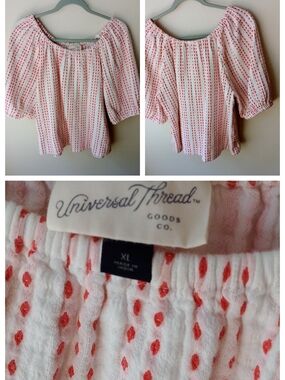 Universal Thread White Peasant Blouse with Red Dot Stripe XL